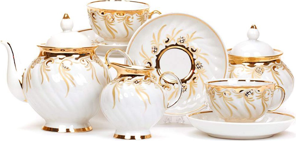 10618101 Дулевский фарфор Сервиз чайный 6/15 "Голубая роза" "Золотистый" Фарфор 