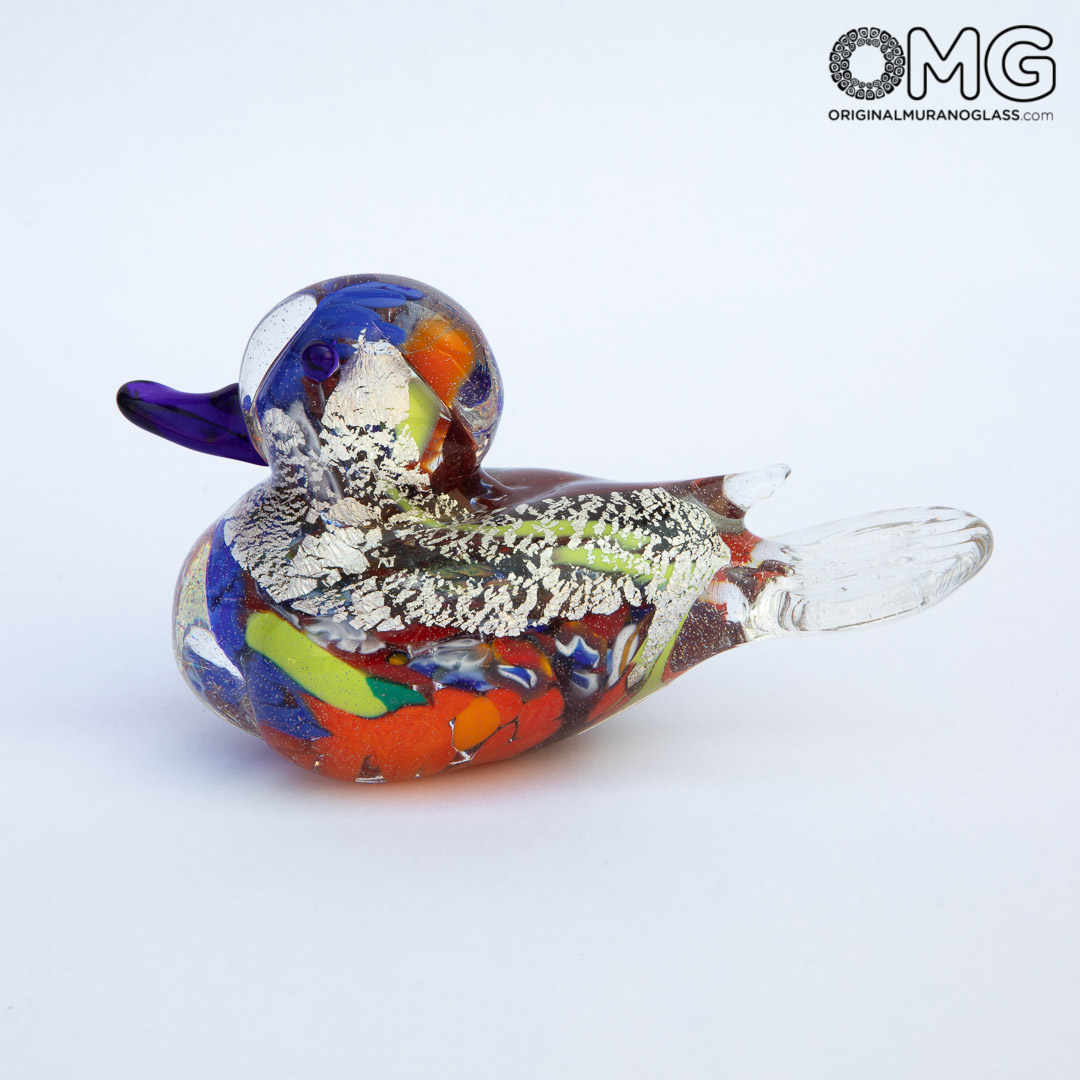 3381 ORIGINALMURANOGLASS Фигурка Утка - серебро - муранское стекло OMG 16 см  - Вид №1