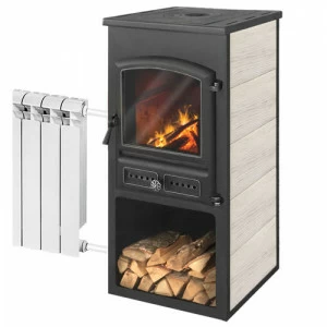Печь-камин Этна (БКД) с плитой и ТО «Бежевая» высокая