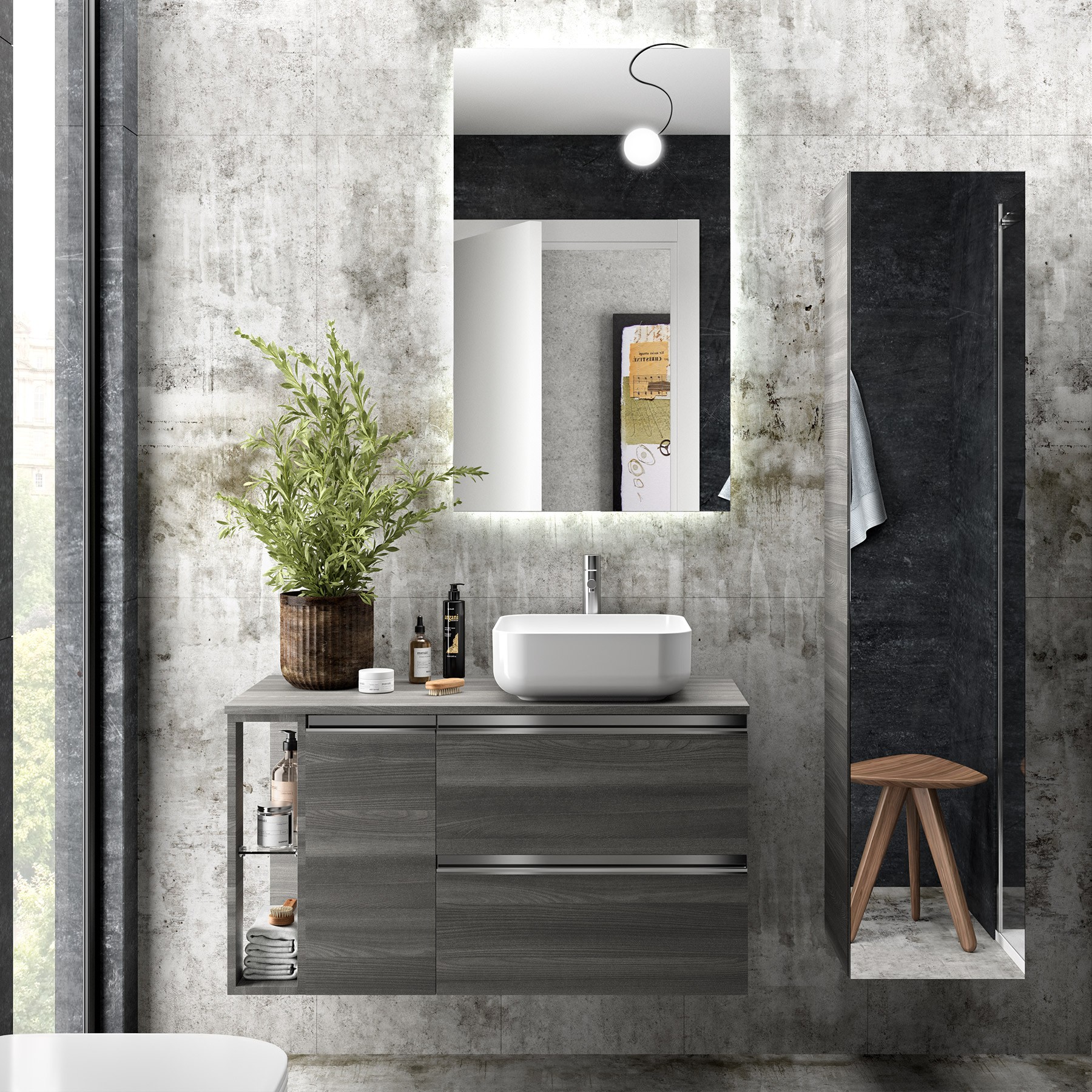 26867 SALGAR Колонна АЛЬЯНС 1600 двусторонняя 1 зеркальная дверца ALSACIA 350 x 1600 x 349 мм Эльзасия  - Вид №1