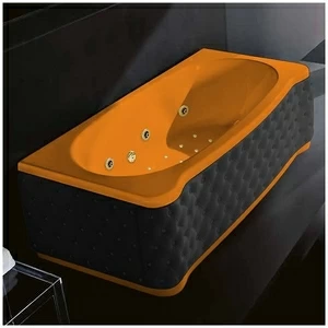 Ванна Gruppo treesse New Classic Young ATC-V674Q-DX-KC-OZ оранжевая с золотой фурнитурой гидромассажем аэромассажем и дезинфекцией прямоугольная правая чёрная кожа