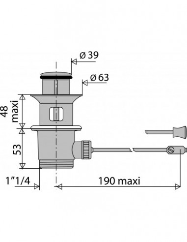 100300 000 00  Автоматический слив для умывальника, навинчивающийся, с вентилем, тяга горизонтальная, затяжка 40/48 мм Valentin Хром  - Вид №2