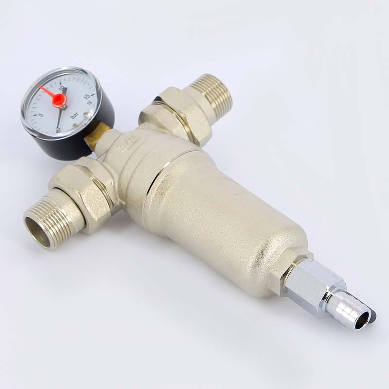 Фильтр промывной с манометром, с разъемными соединениями, латунной колбой TIEMME 3/4" 3130003