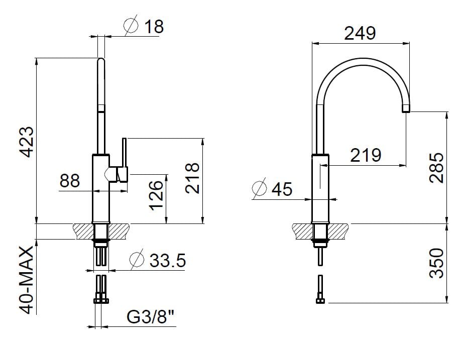 Смеситель для кухни из нержавеющей стали с поворотным изливом CARIMALI Navis ARCH-00075813 - Вид №2
