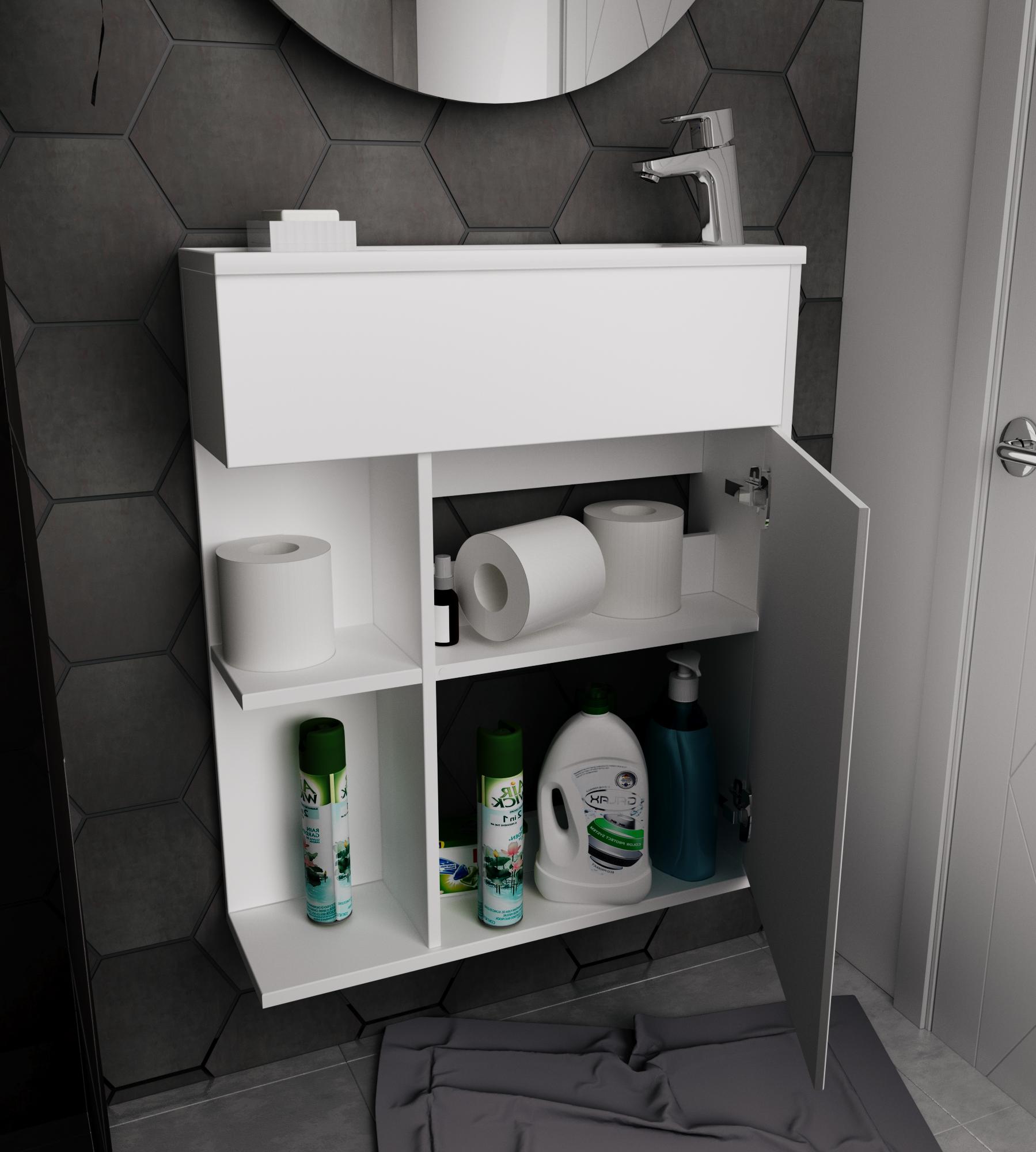 У94633 Тумба с раковиной Stretto 70П 1д. Белый глянец 1 Marka Stretto  - Вид №4