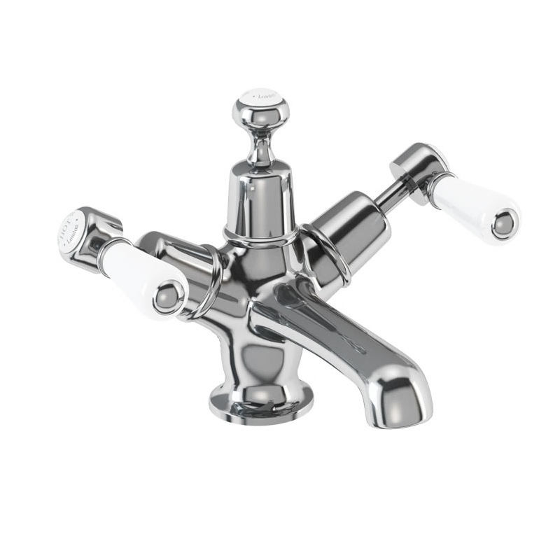 Burlington Смеситель для раковины Kensington с системой очистки отходов Click-Clack Четвертьоборот с акцентом ореха KE6-QT WAL 