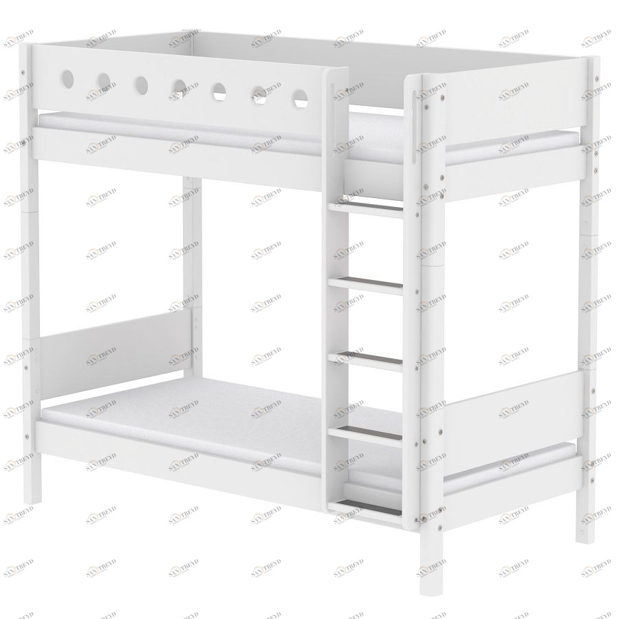 Кровать Flexa White двухъярусная с прямой лестницей, 200 см, белая 801741440