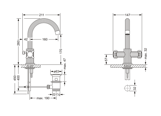 Смеситель для раковины на одно отверстие ½" JOERGER Aphrodite 607.10.300.000 - Вид №1