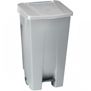 234027 DENOX Контейнер пластиковый серый с ручкой с крышкой с педалью на колесах 120 л. Серый