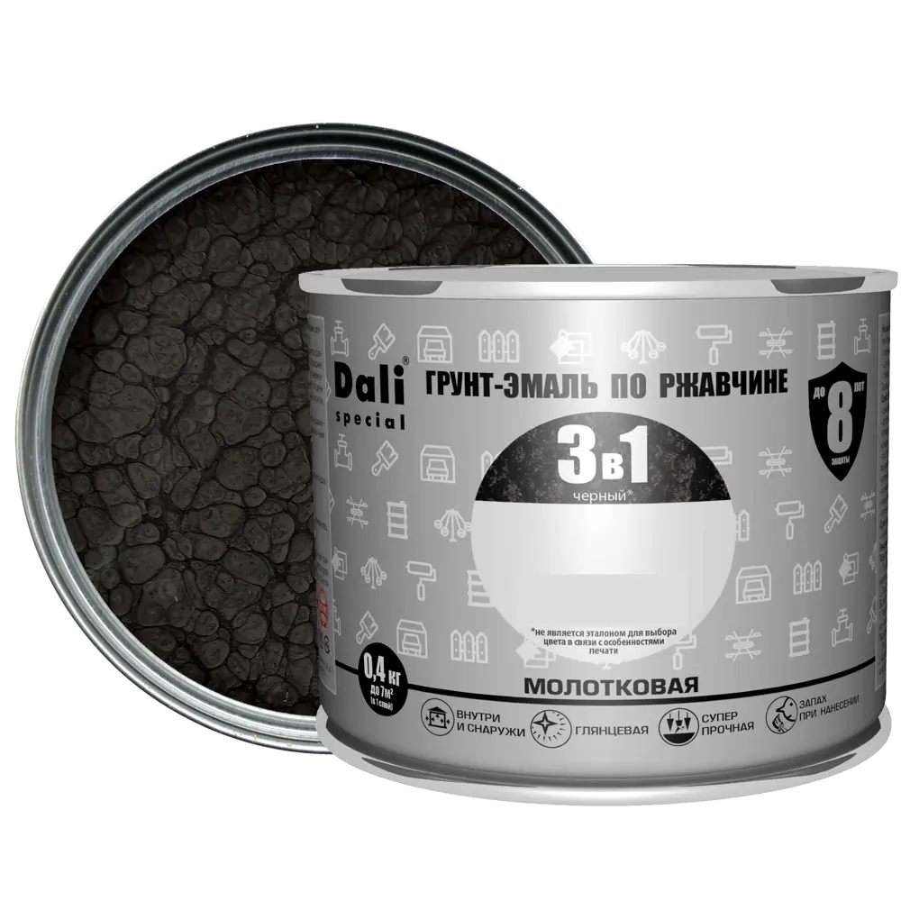 Грунт-эмаль 3 в 1 Dali молотковая чёрная для металла 0,4 кг 83372518 STLM-0040616