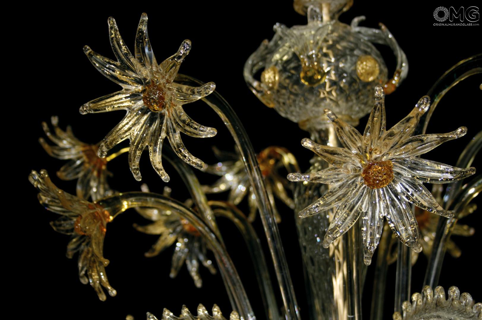 1282 ORIGINALMURANOGLASS Люстра Королевский Гибискус с золотом - Флорал - муранское стекло OMG  см CLASSICO - Вид №1