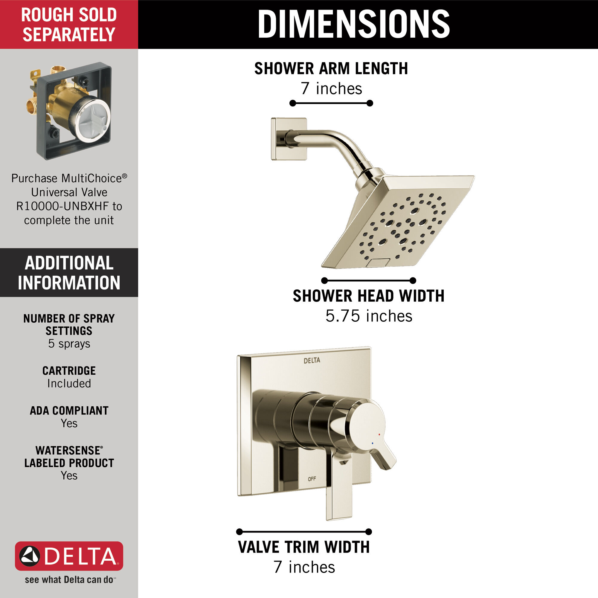 T17299-PN Накладка для душа Monitor® 17 серии H2Okinetic® Delta Faucet Pivotal Полированный никель  - Вид №3