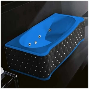 Ванна Gruppo treesse New Classic Young STD-V6747-DX-KCS-G голубая с гидромассажем прямоугольная правая чёрная кожа кристаллы сваровски