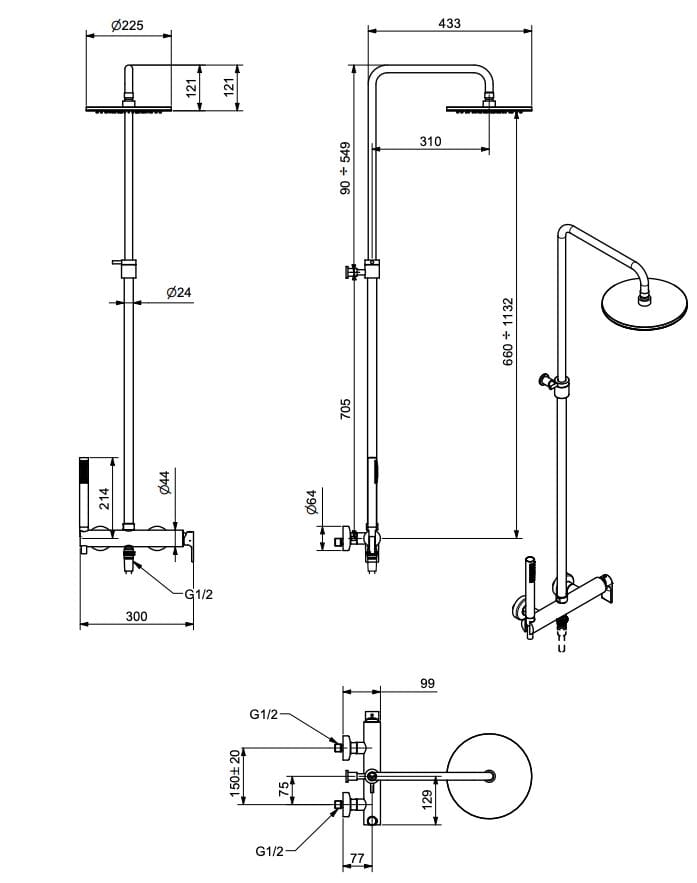 Настенная душевая колонна с душем Bugnatese Simple ARCH-00064481 - Вид №2