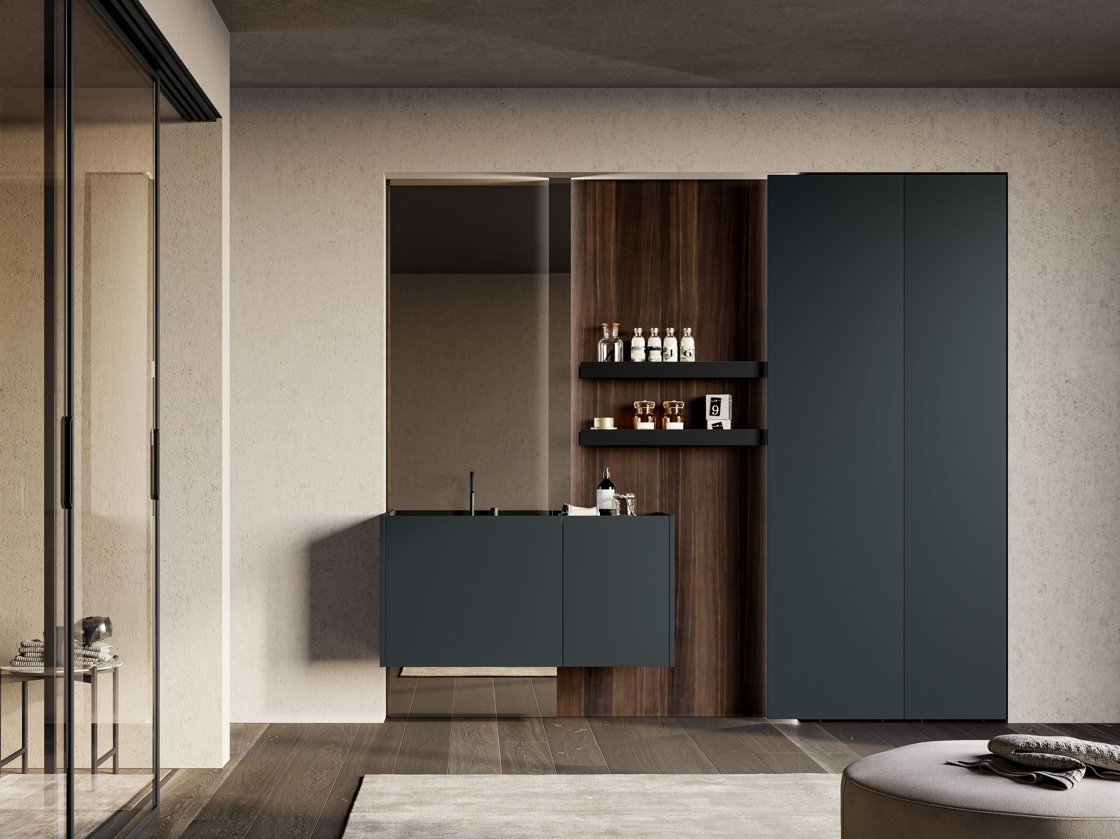 Подвесной туалетный столик с выдвижными ящиками, зеркалом и колоннами Birex Major ARCH-00017840