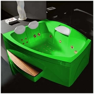 Ванна GRUPPO TREESSE Matrix Slim V763N-ZEZ большая с подголовником глубокая с гидромассажем и аэромассажем зелёная с золотой фурнитурой
