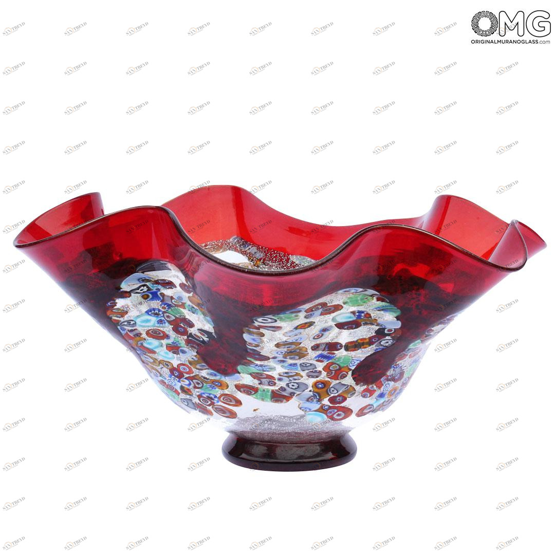 2000 ORIGINALMURANOGLASS Декоративная чаша-блюдо Красные Капли Муррины - муранское стекло OMG 26 см 