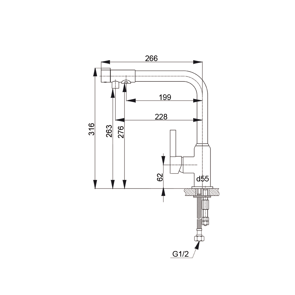 RF6704 Смеситель для кухни однорычажный с фильтром Raiber  - Вид №2
