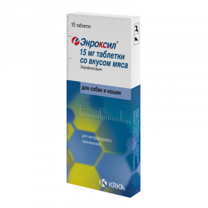 ПР0022160 Энроксил таблетки 15 мг со вкусом мяса №10 KRKA