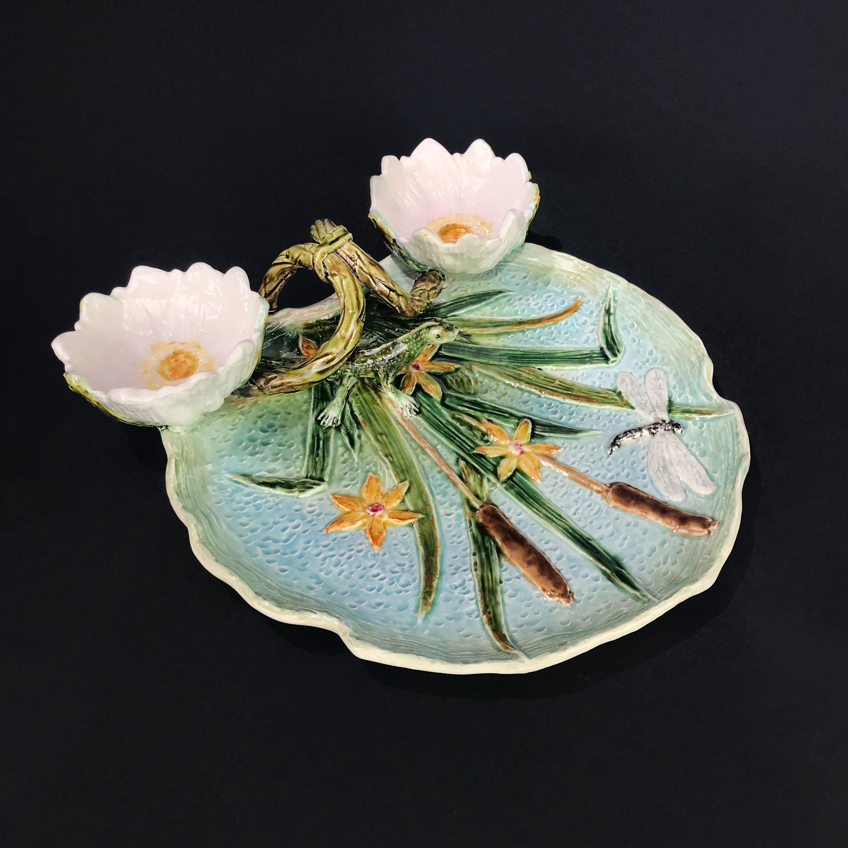 Блюдо для закусок (с двумя кувшинками) Бирюза/Салатовый PROVANSFAIENCE sun-id-994771 - Вид №15