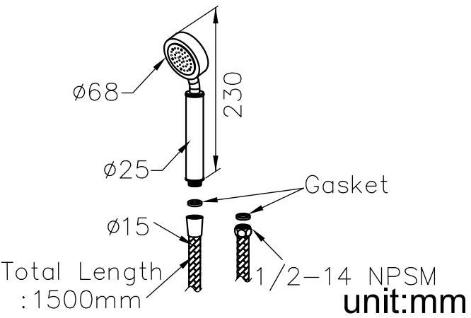 JUSTIME Ручной душ из латуни с гибкой Still one 6771-9s-81cp - Вид №1