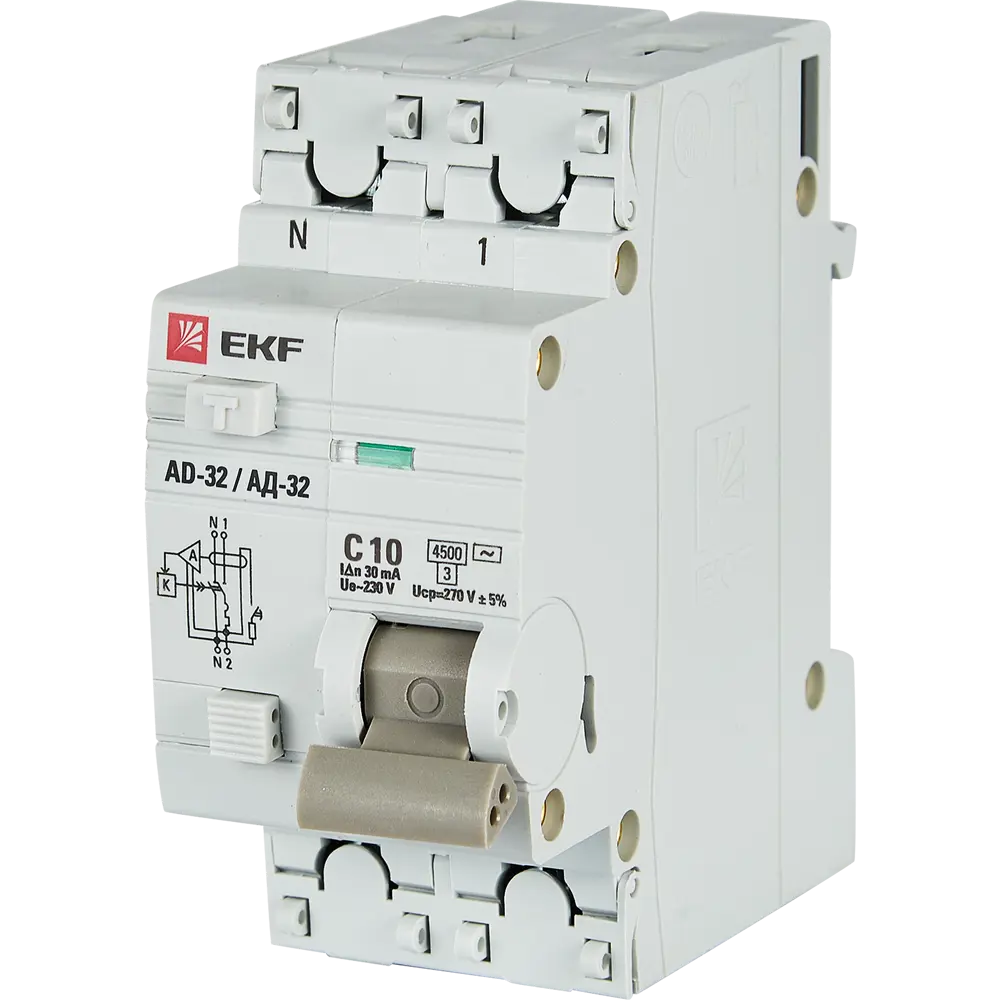 Дифференциальный автомат EKF АД-32 1P N C10 А 30 мА 4.5 кА АС STLM-2104102