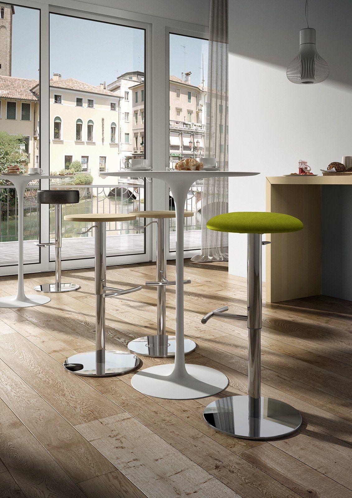 Поворотный высокий стул из многослойной и хромированной стали Leyform точка ARCH-00097288 - Вид №1