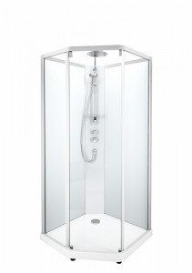 558.307.00.2 IDO Showerama 10-5 900x800 Pentagon Comfort, заднее стекло IDO Showerama пятиугольное, белые профили / матовое стекло, 900x800 мм