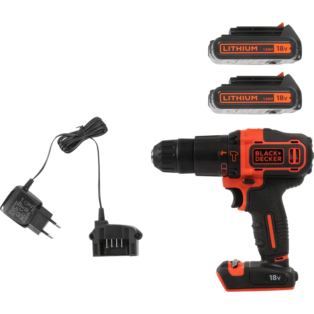 Дрель-шуруповерт аккумуляторная ударная Black&Decker BDCHD18KBQW, 18 В Li-ion 2x1.5 Ач BLACK + DECKER STLM-2094937 - Вид №4
