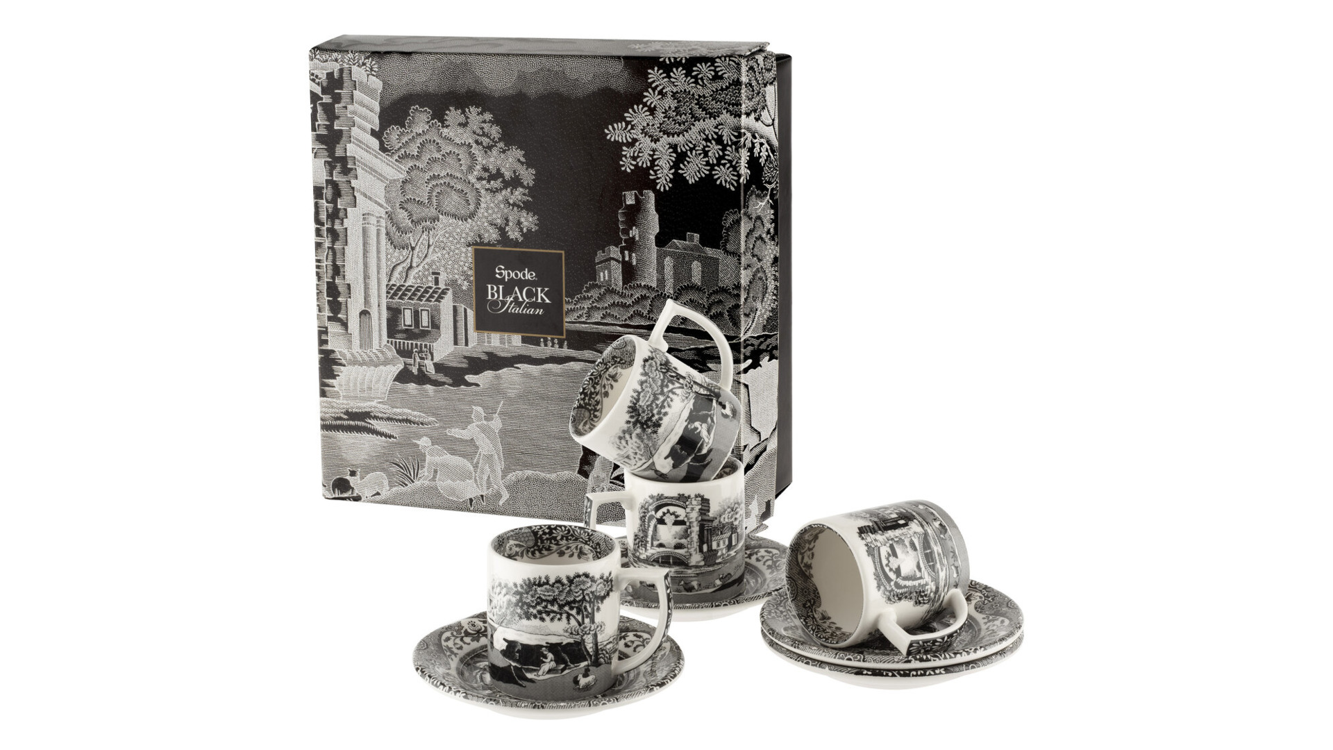 10655436 Spode Набор чашек для эспрессо с блюдцами Spode "Черная Италия" 90мл, 4шт (лимитированный выпуск) п/к Фаянс  - Вид №6