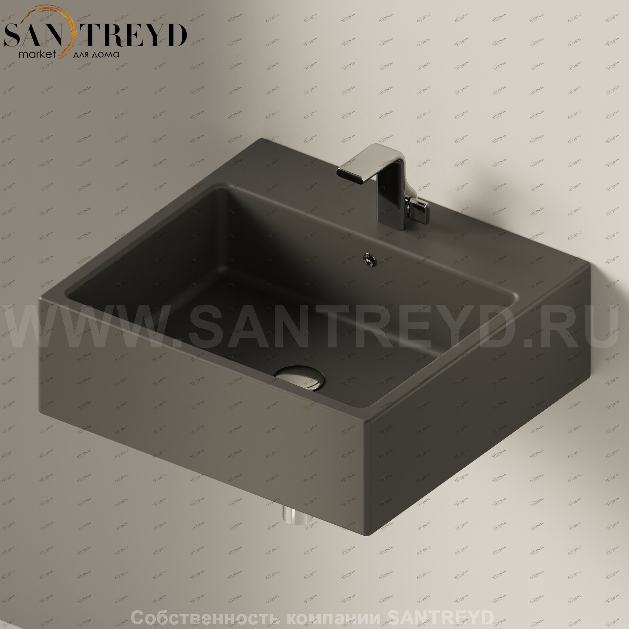 5052.7006 Подвесная раковина настенная прямоугольная Ceramica Flaminia Acquagrande черная