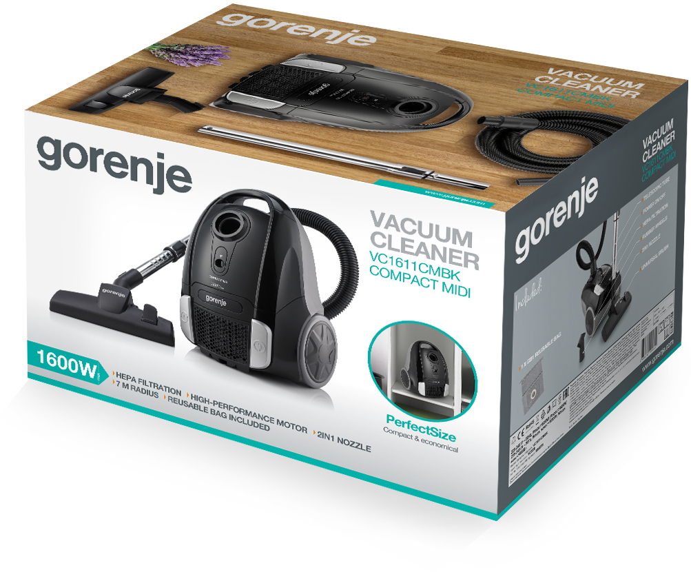 VC1611CMBK Пылесос / пылесос мешковый, 1600вт, 330 вт, черный Gorenje Santreyd  - Вид №5