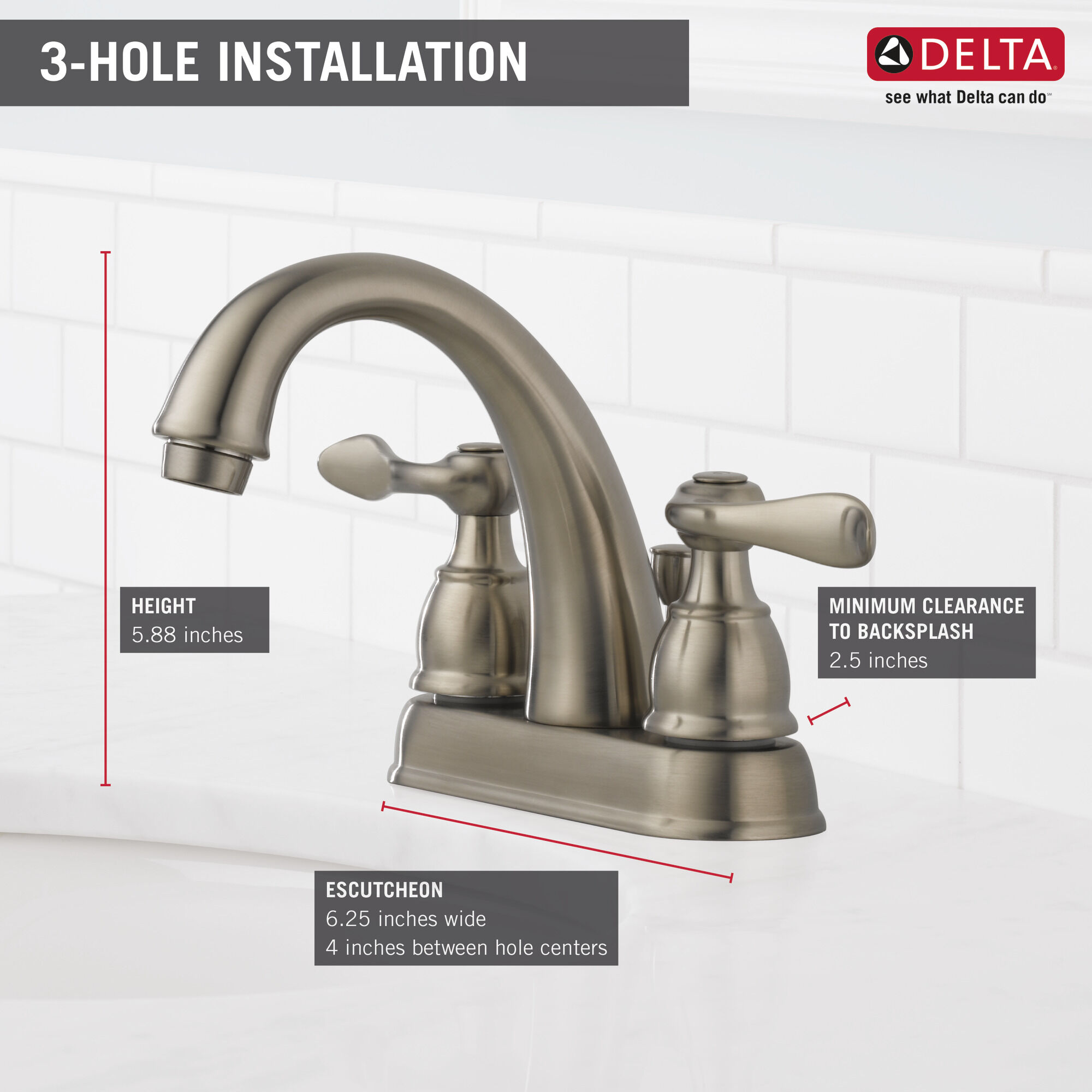 25996LF-BN-ECO Смеситель для ванной комнаты с двумя ручками Delta Faucet Windemere Матовый никель  - Вид №3