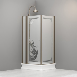 9141P3 Душевая кабина DX с распашной дверью и фиксированной боковой частью для душевого поддона 80*96 DX открывание со стороны 96, цвет Бронзовый Kerasan RETRO Италия