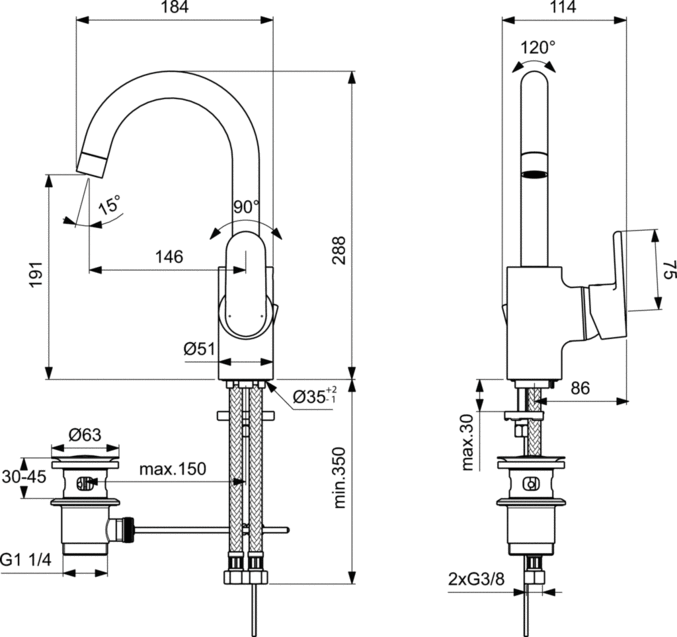 B0410AA Смеситель для раковины Ideal Standard VITO - Вид №2