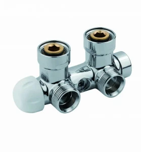 Carlo Poletti V37300B Клапан термостатический угловой одно/двухтрубный с бай-пасс, с подключением медной или пластиковой трубы. Межосевое расстояние 50 мм.