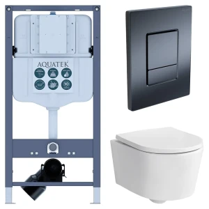 Комплект инсталляции Aquatek Pneumo N 49 с безободковым унитазом Sensea Neo клавиша Aquatek Pnn-0000004 чёрная