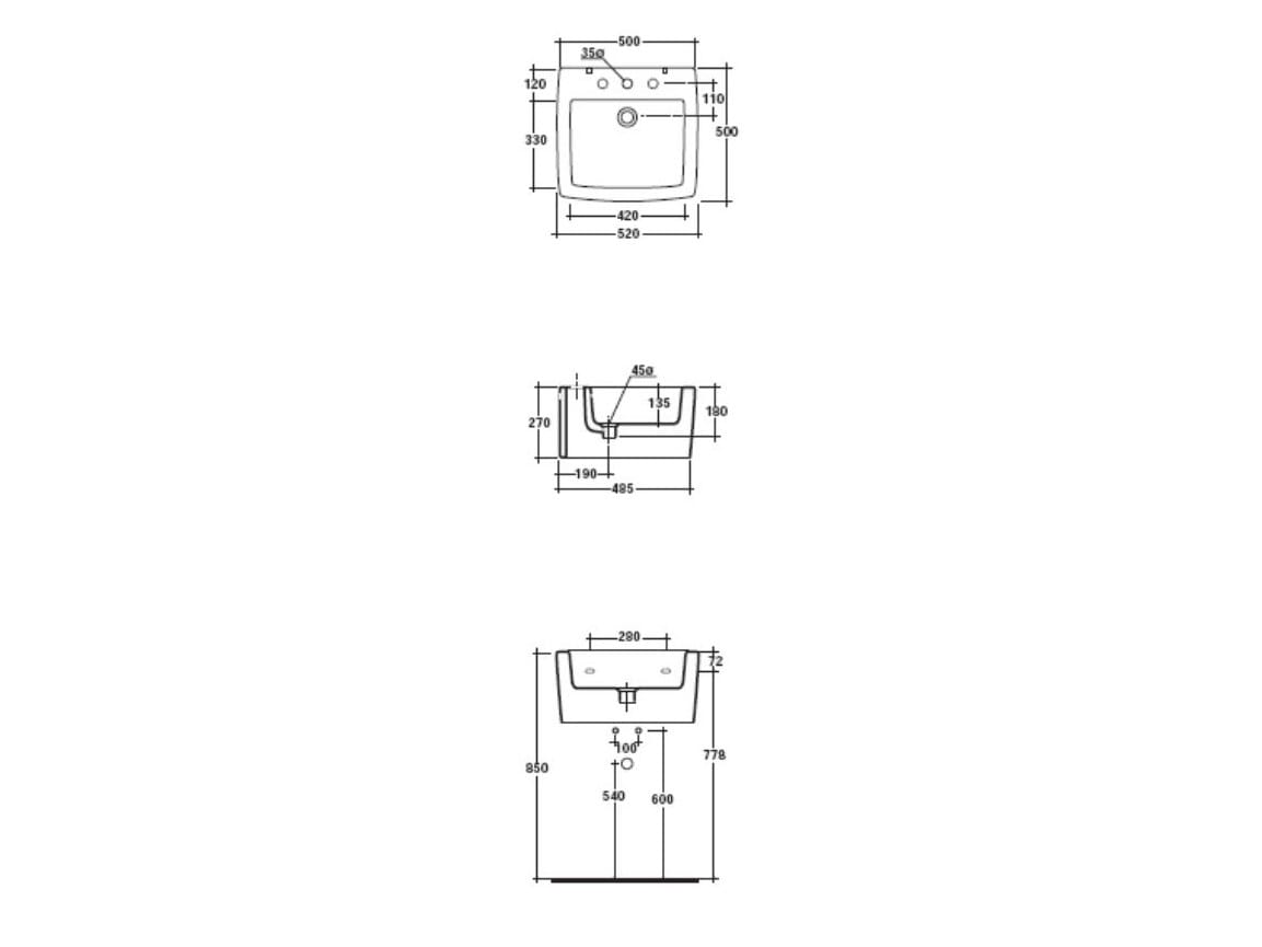 Керамическая прямоугольная подвесная раковина Galassia SA.02 ARCH-00103266 - Вид №1
