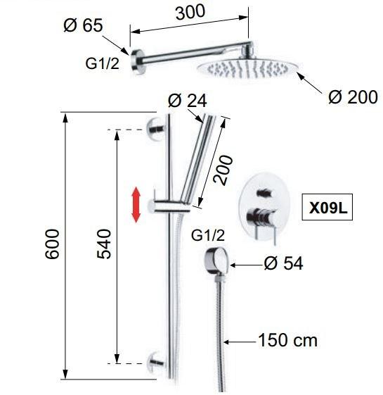 Remer Rubinetterie Душевой набор с ручным душем X style X 09 s01 - x 09 s02 - Вид №2