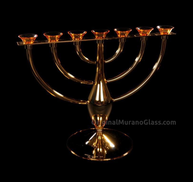 230 ORIGINALMURANOGLASS Подсвечник золотая еврейская Менора - муранское стекло OMG  см  - Вид №1