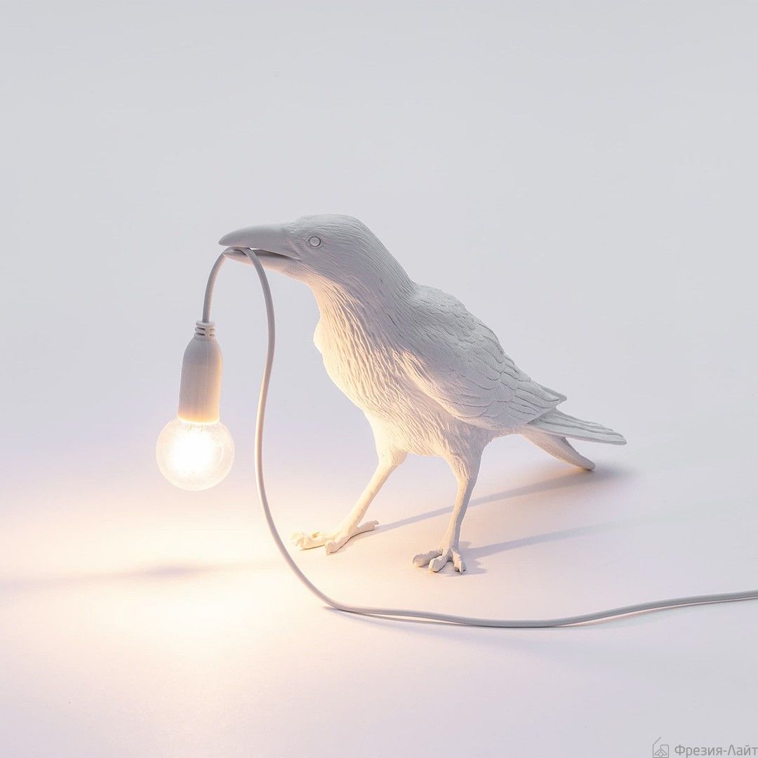 Seletti 14732 waiting BIRD настольная лампа ворона белая Bird lamp 116761