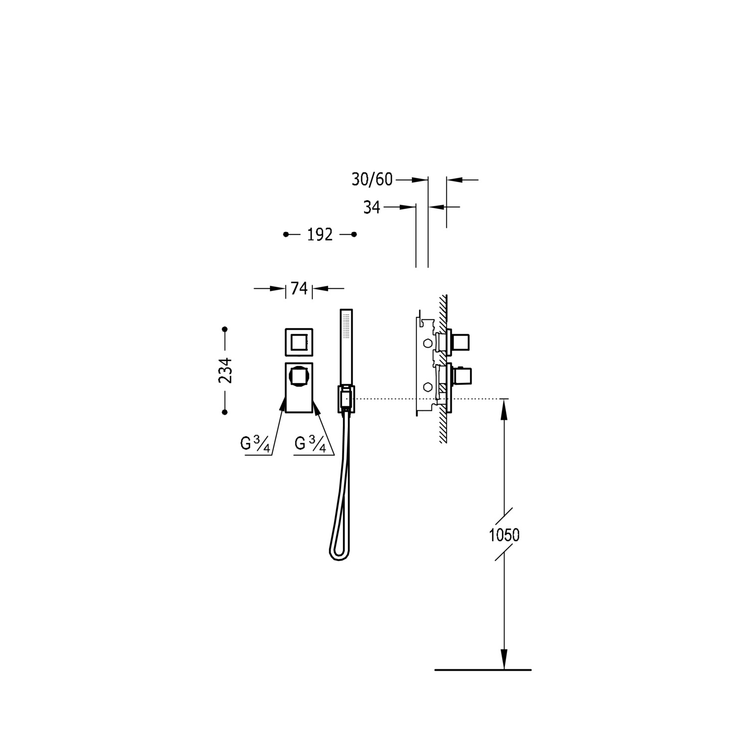 БЛОЧНАЯ СИСТЕМА Блочная система 2-ходовой скрытый термостатический смеситель-20625291 TRES Thermostatic - Вид №1