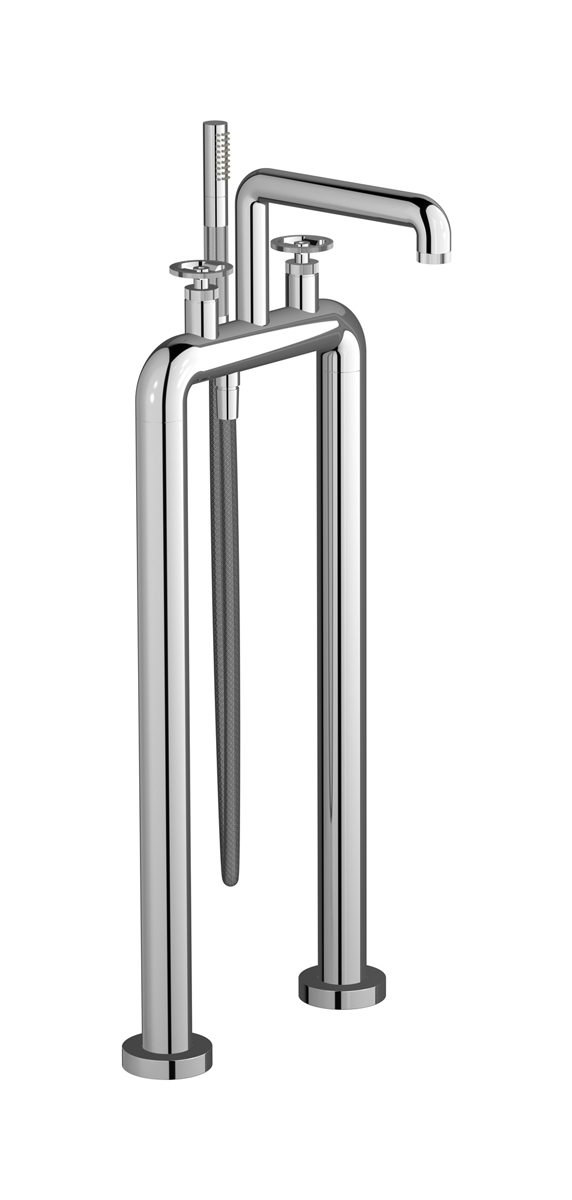 Напольный смеситель для ванны с 2 колоннами и душевым гарнитуром. WE ARE IB b1700cc Chrome Bold