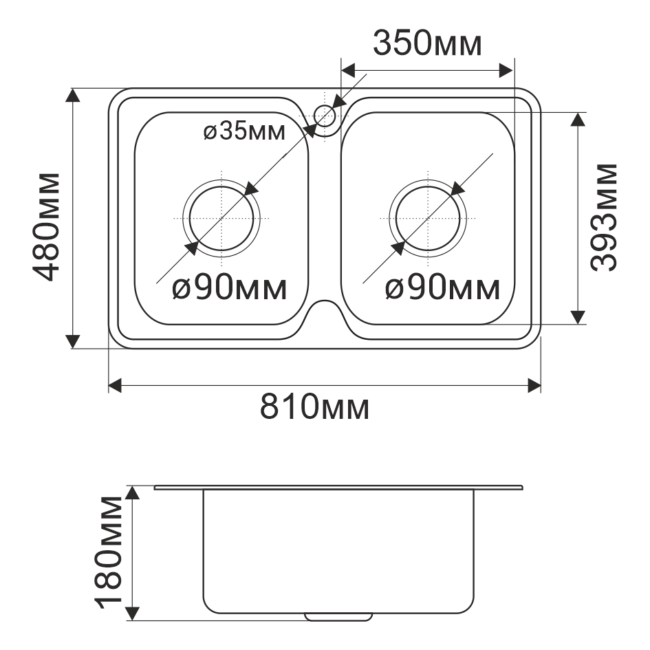 Мойка 8148S MELANA 0,8/210 2-я чаша врезная прямоугольная с сифоном (239 ta *7) 239 ta (*7) - Вид №3