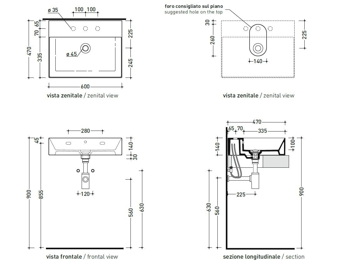 Керамическая прямоугольная подвесная раковина Ceramica Flaminia AppLight ARCH-00149295 - Вид №3