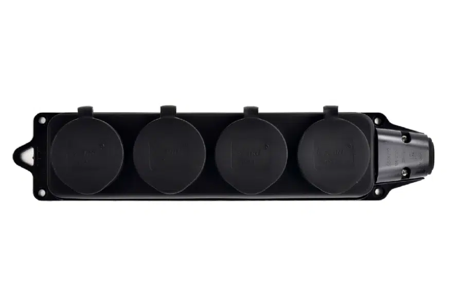 Розетка наруж. уст-ки 4-ая с заглушками 2Р+РЕ 1х16А 220-240V (каучук) черный LEZARD 106-0400-0107 - Вид №9