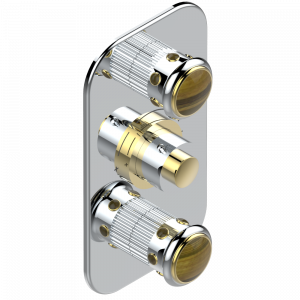 U7E-5400BE Накладка с ручкой регулировки температуры и двумя маховиками для термостатического смесителя 5400AE Thg-paris Trocadéro тигровый глаз Хром/золото