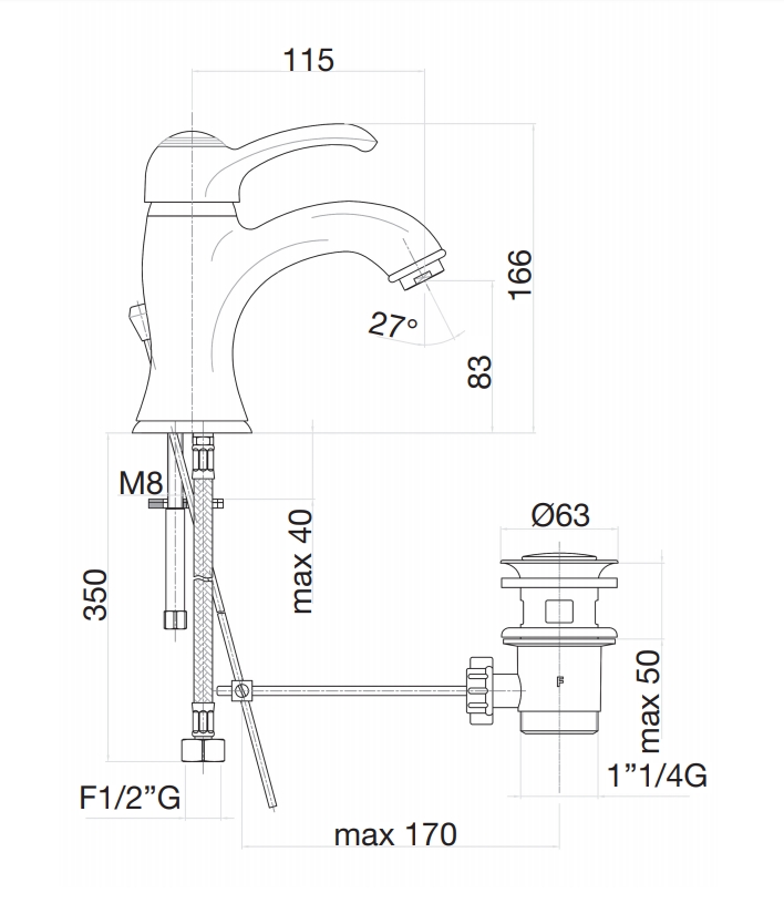 47ZZ5221 Смеситель на раковину ,бронза Fiore JAFAR  - Вид №2