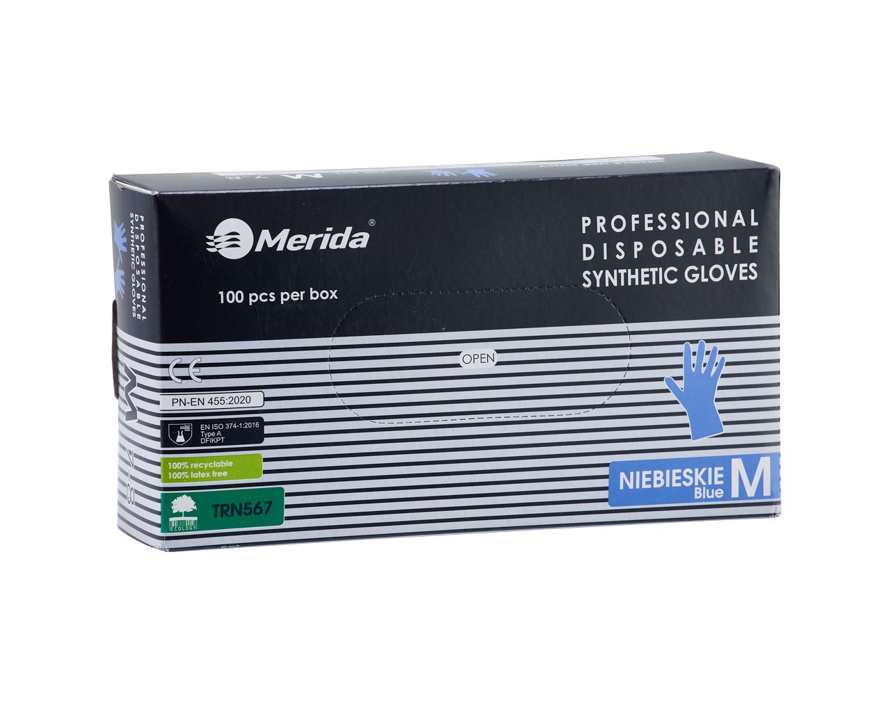 TRN567 Винилнитриловые перчатки, синие, размер M, 100 шт./упаковка Merida 