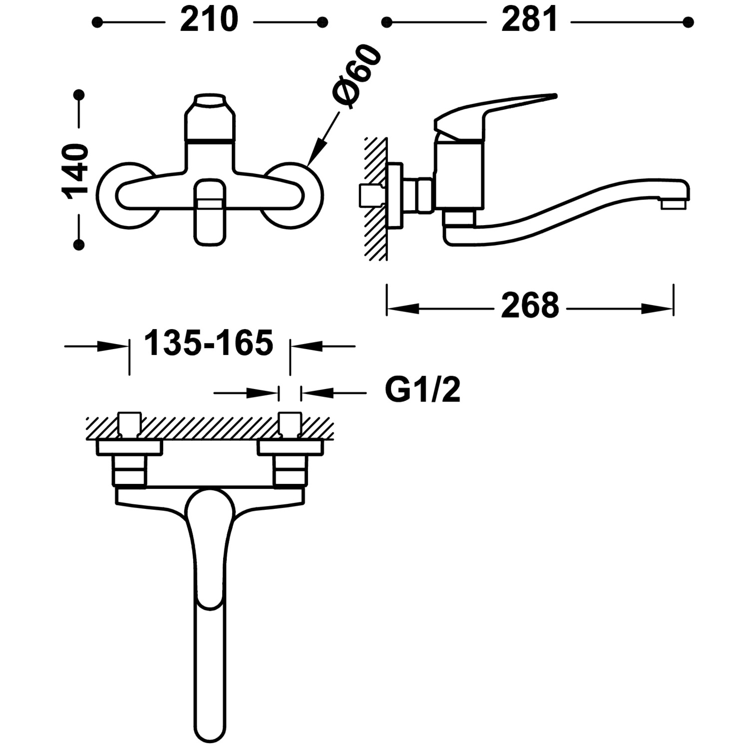 КУХОННЫЙ настенный смеситель с одной ручкой для кухни-21632030 TRES Kitchen - Вид №1